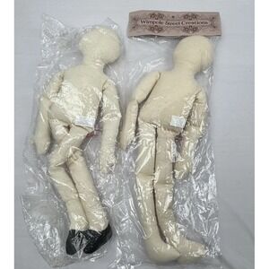 VTG 90's Wimpole Street Creations SOFT FABRIC 14" DOLLS (2) Black Shoes NOS Lot